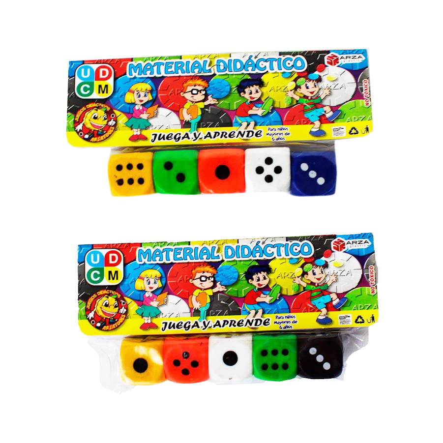 DADO GDE DE PLASTICO VARIOS COLORES, 5 PZS