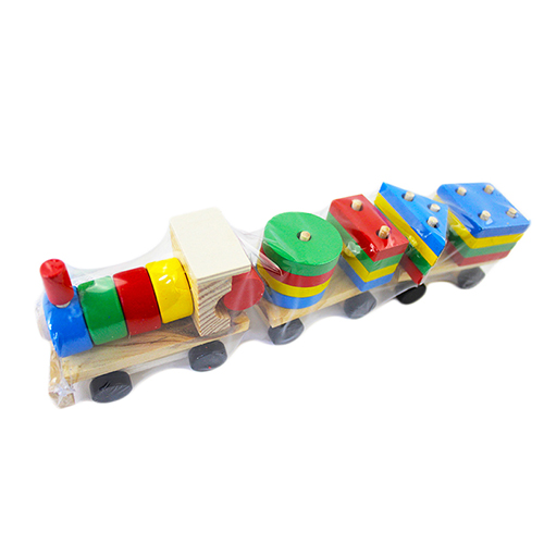 ZJ-0996 TREN DIDACTICO DE MADERA CON FIGURAS GEOMETRICAS DE COLORES DE 30X9X6CM, CON 1 PZ O CAJA CON 100 PZS