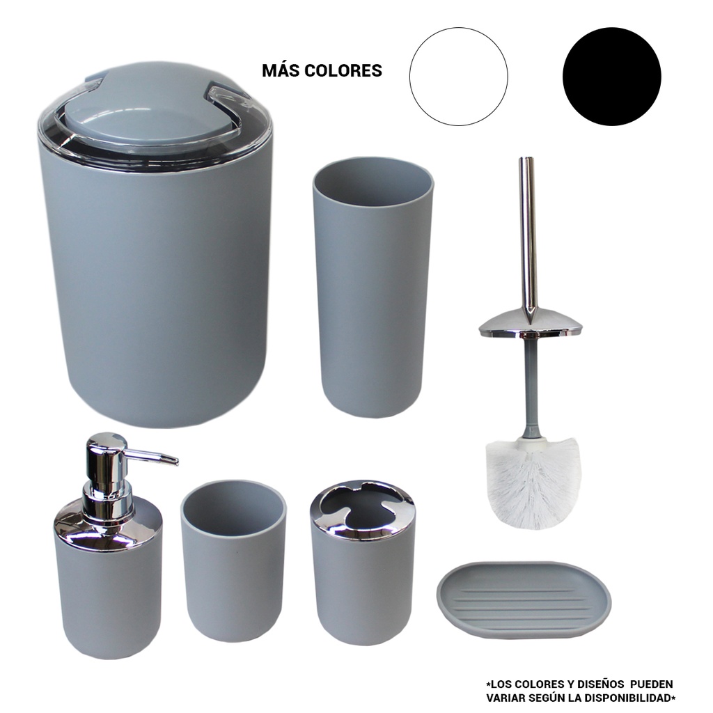 JUEGO DE 6 PZS DE ACCESORIOS DE BAÑO CON 1 PZ O CAJA CON 12 PIEZAS.