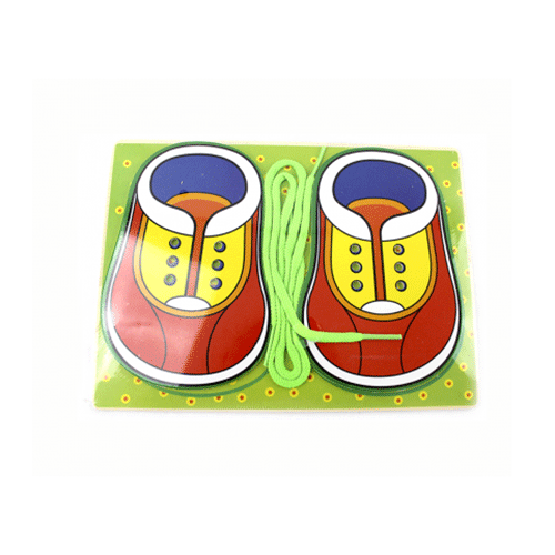 JUGUETE DIDACTICO PARA APRENDER A AMARRAR CORDONES DE ZAPATOS DE 30X22.5 CM, CON 1 PZ O CAJA CON 120 PZS
