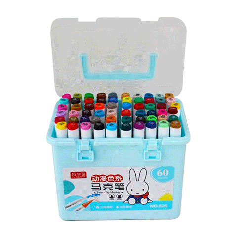 ZP-0942 ESTUCHE PLUMINES DOBLE PUNTA 60 COLORES CON UNA PZ O CAJA CON 16 PQTS