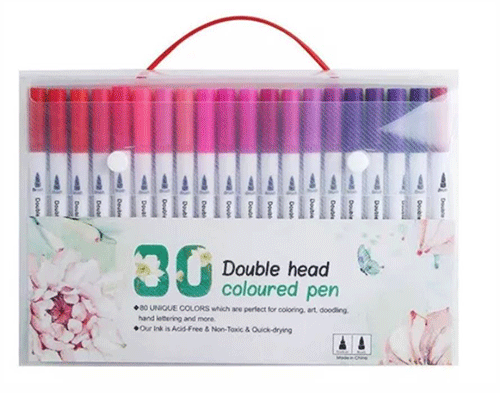 ZP-1038 ESTUCHE DE PLUMINES DOBLE PUNTA 80 COLORES CON 1 PQT O CAJA CON 18 PQTS