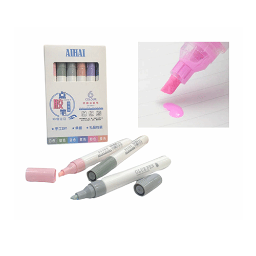PEGAMENTO EN PLUMA CON 6 COLORES CON 1 PZ O CAJA CON 192 PZS