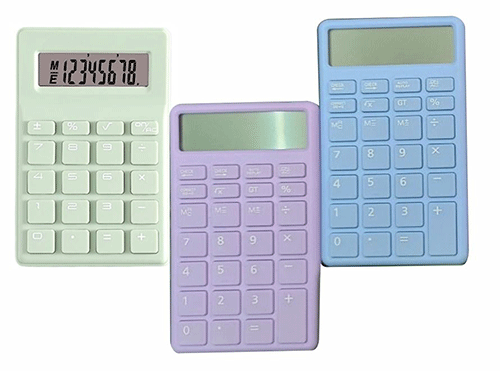 ZP-1679 CALCULADORA DE 14.5 X 8.5 CM DE DIFERENTES COLORES CON 1 PZ O CAJA CON 200 PZS