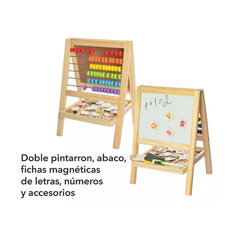 TABLERO MULTIFUNCIONAL DE APRENDIZAJE DOBLE PINTARRON, ABACO, FICHAS MAGNETICAS DE LETRAS, NUMEROS Y ACCESORIOS, DE 29 X 35 X 2.7 CM CON 1 PZ O CAJA CON 24 PZS