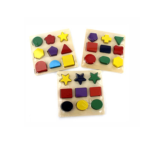 ROMPECABEZAS DIDACTICO TRIDIMENSIONAL CON FORMAS GEOMÉTRICAS COLORIDAS DE MADERA DE 13x13 CM, CON 1 PZ O CAJA CON 270 PZS
