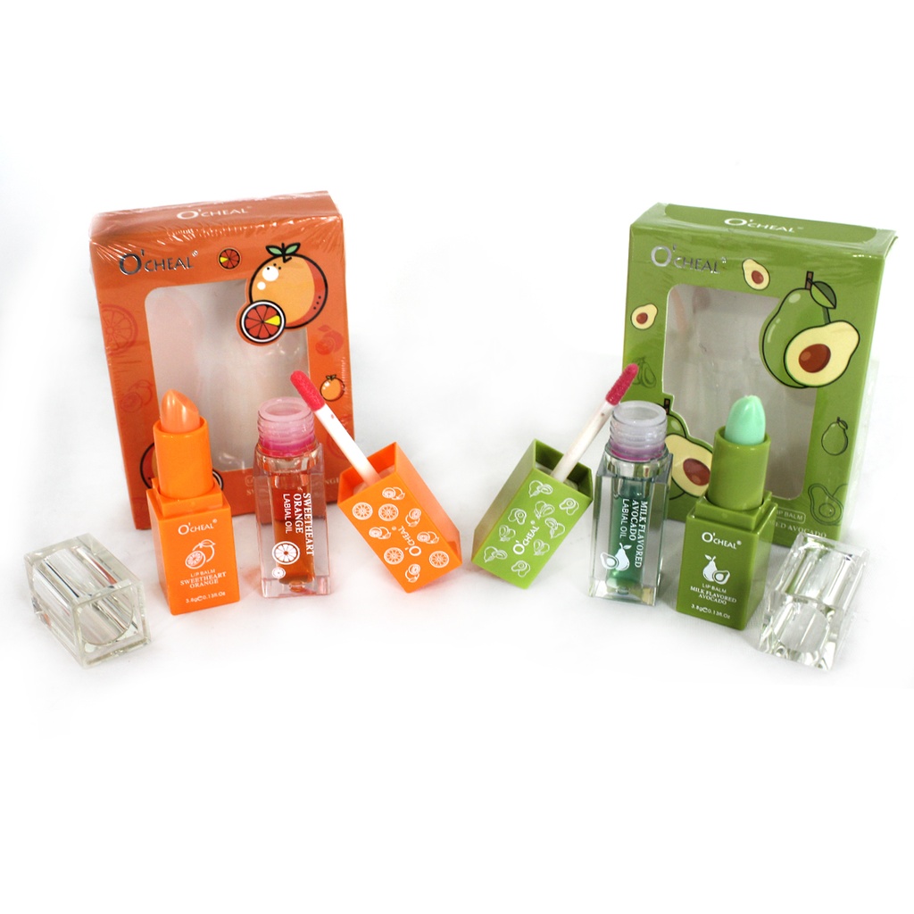 SET DE 1 BRILLO LABIAL Y 1 LABIAL BALSAMO HIDRATANTE DE 8 X 10 X 2.5 CM DE O´CHEAL DE 3.8 GR X 2 CON 1 PZ O CAJA CON 288 PZS
