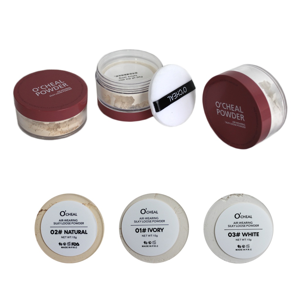 POLVO TRASLÚCIDO PARA SELLAR MAQUILLAJE DE 7 X 3.5 CM O´CHEAL DE 15 GR CON 1 PZ O CAJA CON 288 PZS