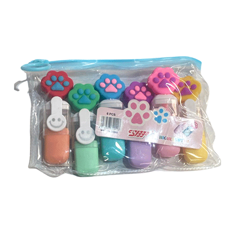 BOLSA DE 6 MARCATEXTOS CON FORMA DE GARRITA DE MASCOTA CON 1 PZ O CAJA CON 288 PZS
