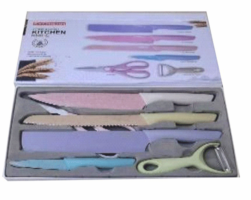 ZC-0444 JUEGO DE CUCHILLOS, PELADOR Y TIJERAS CON 1 PZ O CAJA CON 30 PZS