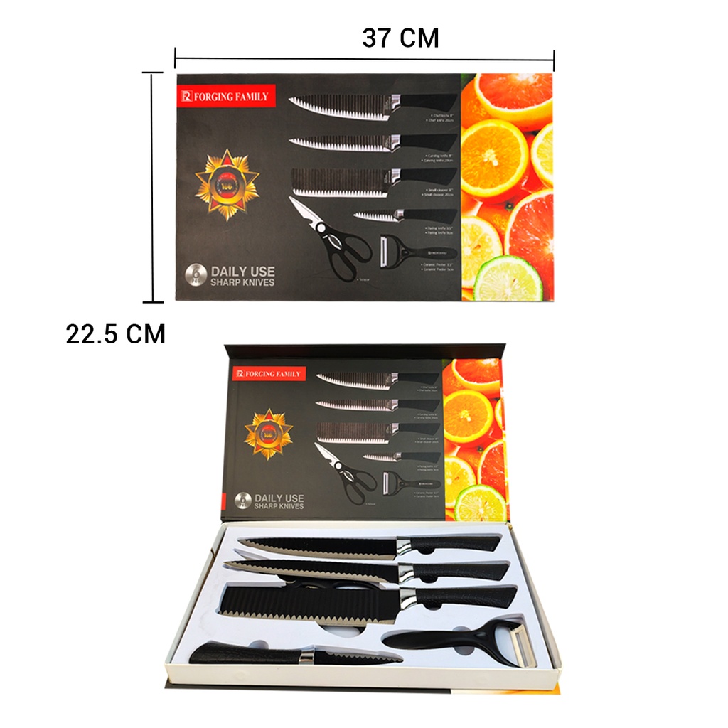 ZC-0445 JUEGO DE CUCHILLOS MULTIFUNCIONAL 6 PZS ACERO INOXIDABLE CON 1 PZ O CAJA CON 30 PZS