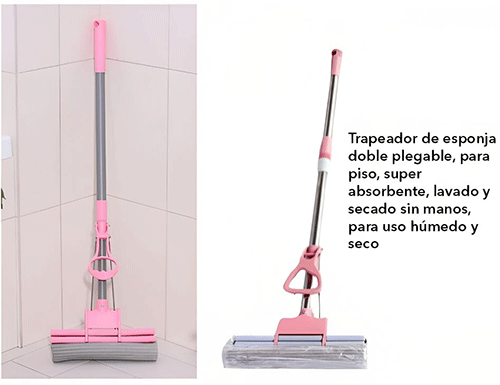 ZH-2197 TRAPEADOR DE ESPONJA DOBLE PLEGABLE CON 2 CABEZAS EN TOTAL, PARA PISO, SUPER ABSORBENTE, LAVADO Y SECADO SIN MANOS, PARA USO HUMEDO Y SECO DE 27 X 116 CM CON 1 PZ O CAJA CON 36 PZS.
