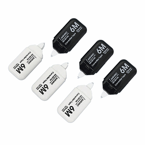 CORRECTOR EN CINTA COLOR NEGRO Y BLANCO 6M CON 6 PZS O CAJA CON 1 PZ O CAJA CON 384 PZS