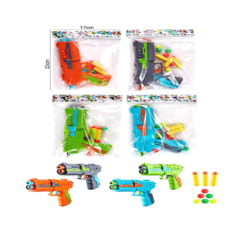 JUGUETE DE PISTOLA LANZA DARDOS CON 4 COLORES CON 1 PZ O CAJA CON 400 PZS