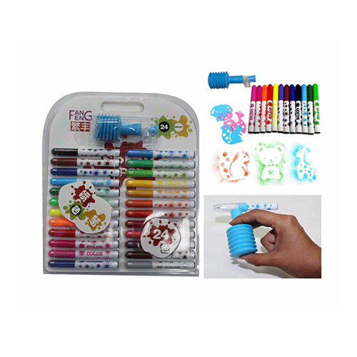 AEROGRAFO CON PLUMINES 24 COLORES, CON 1 PZ O CAJA CON 44 PZS