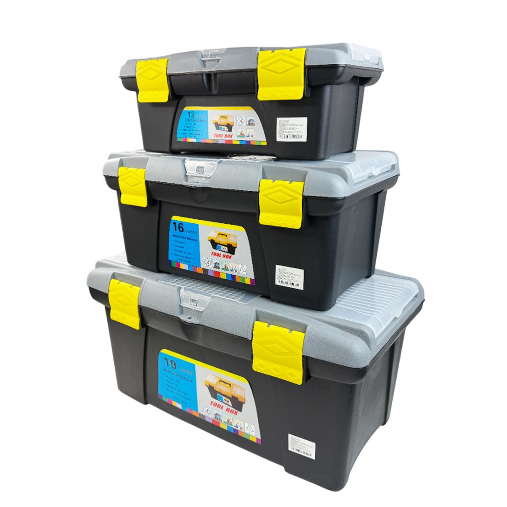 SET DE 3 CAJAS PARA ALMACENAR HERRAMIENTAS, CHICA DE 13.19" X 7.5" X 5.12", MEDIANA DE 15.75" X 9.45" X 7.72" Y GRANDE DE 19.37" X 11.5" X 9.84" CON 1 PZ O CAJA CON 5 SETS