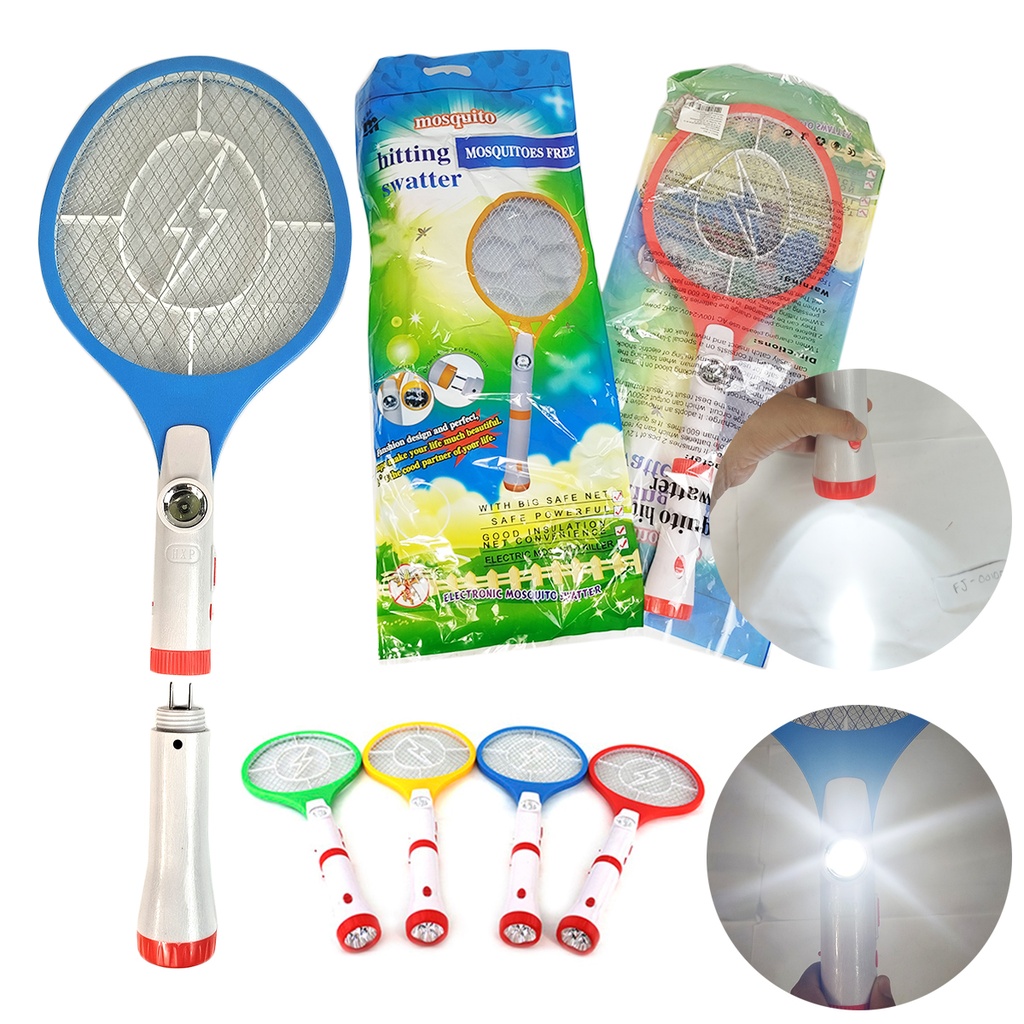 RAQUETA MATA INSECTOS RECARGABLE CON LUZ Y LAMPARA CON 1 PZ O CAJA CON 50 PZS