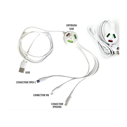 CABLE MULTIFUNCIONAL DE PULPO CON ENTRADAS DE USB CON 3 DIFERENTES ENTRADAS CON 1 PZ O CAJA CON 500 PZS