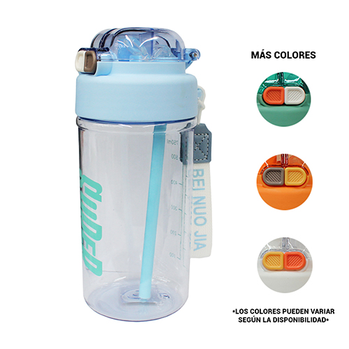 BOTELLA DE AGUA DEPORTIVA DE 750 ML, DE 20.5 X 8.5 CM CON DOBLE TAPA, POPOTE Y AGARRADERA, CON 1 PZ O CAJA CON 60 PZS