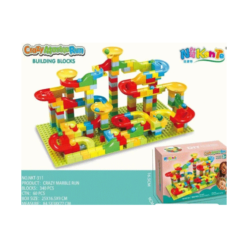 SET DE BLOQUES DE CONSTRUCCIÓN CON PISTA RESBALANTE PARA CANICAS CON 1 PZ P CAJA CON 60 PIEZAS