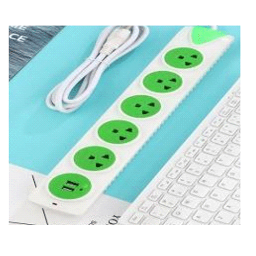 MULTICONTACTO CON 5 ENCHUFES Y 2 ENTRADAS USB CON CABLE DE EXTENSIÓN DE 2M CON 1 PZ O CAJA CON 60 PZS