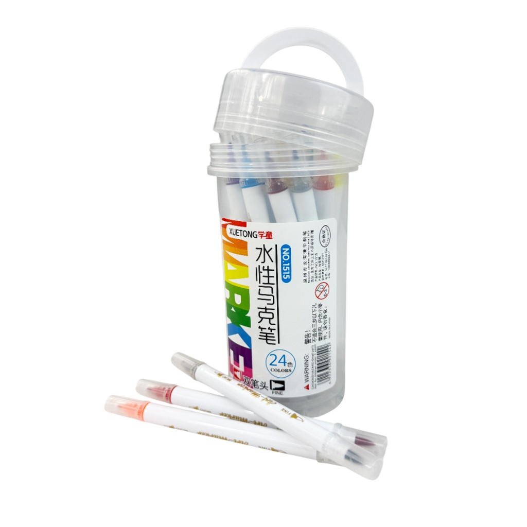 ZP-0958 SET DE PLUMINES DOBLE PUNTA CON 24 COLORES CON UNA PZ O CAJA CON 72 PQTS