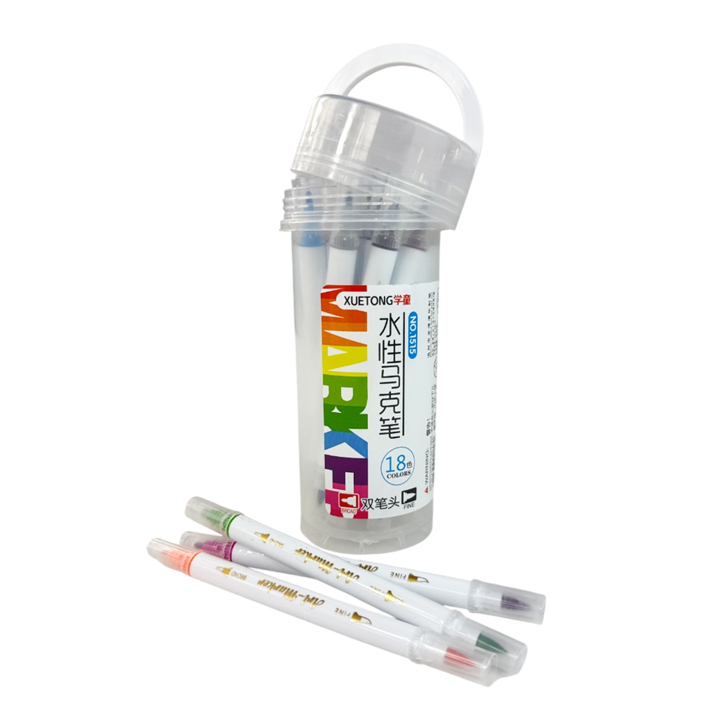 ZP-0957 SET DE PLUMINES DOBLE PUNTA CON 18 COLORES CON UNA PZ O CAJA CON 96 PQTS
