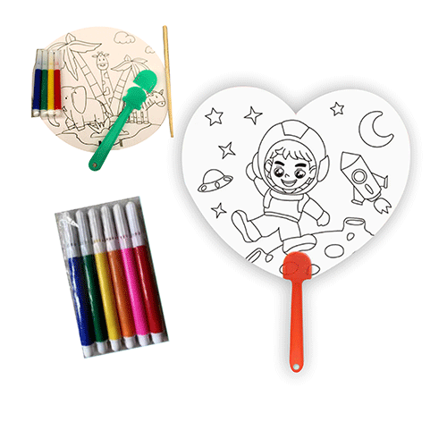 ABANICO DE PAPEL DE DIBUJOS ANIMADOS CON 4 PLUMINES CON 1 PZ O CAJA CON 960 PZS