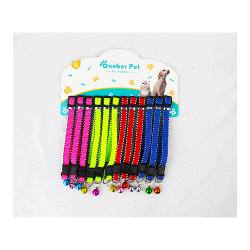 PAQUETE DE COLLARES CON CASCABEL PARA MASCOTA, DE 35 X 1 CM CON 12 PZS O CAJA CON 120 PQTS