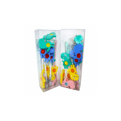 PAQUETE DE PLUMA LLAVERO DINOSAURIO POPIT, CON 12 PZS, O CAJA CON 144 PQTS