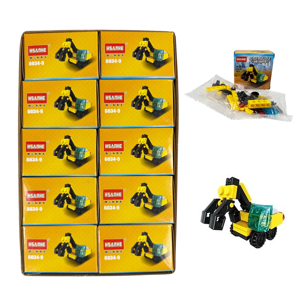 SET DE BLOQUES DE ENSAMBLAJE CON FIGURA DE CARRITO DE CONSTRUCCIÓN CON 1 PZ O CAJA CON 400 PZS 