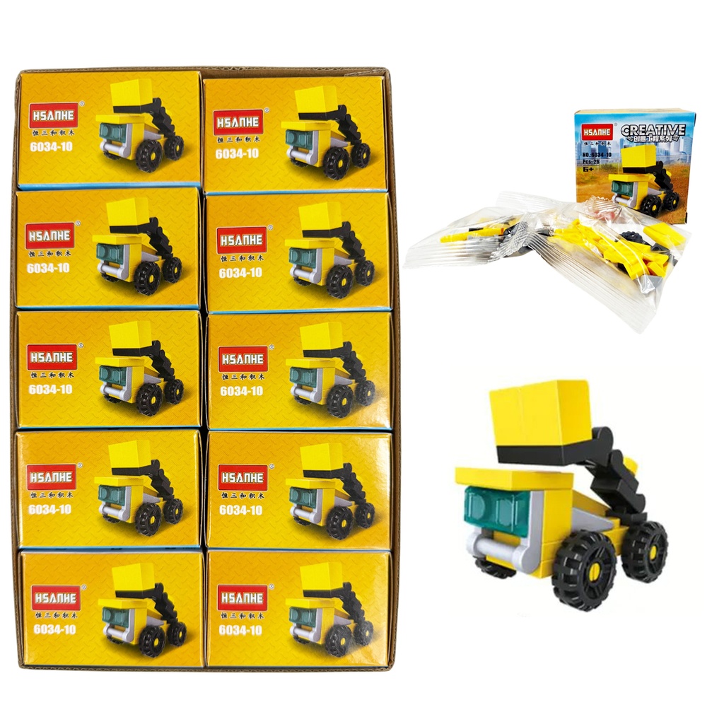 SET DE BLOQUES DE ENSAMBLAJE CON FIGURA DE CARRITO DE CONSTRUCCIÓN CON 1 PZ O CAJA CON 400 PZS 