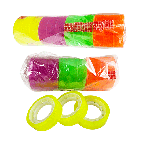 CINTA TRASPARENTE FLUORESCENTE CON 4 COLORES DE 15 X 4.5 CM CON 12 PZS O CAJA CON 72 PQTS