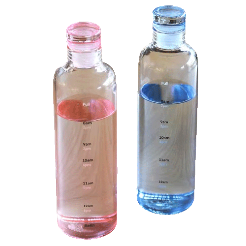 BOTE DE AGUA TRANSPARENTE DE 500 ML, DE 23 X 6 CM CON DISEÑO DE INDICADORES DE CONSUMO DE AGUA MOTIVACIONAL Y CON TAPA ANTIDERRAMES CON 1 PZ O CAJA CON 100 PZS