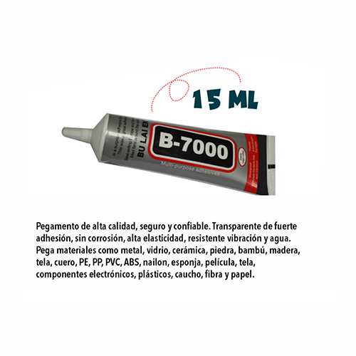ZF-0250 PEGAMENTO B-7000 ADHESIVO DE CONTACTO TRANSPARENTE RESISTENTE A LAS VIBRACIÓN DE AGUA 15 ML, CON 1 PZ O CAJA CON 1000 PZS