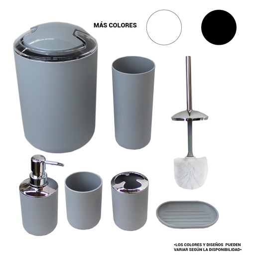 JUEGO DE 6 PZS DE ACCESORIOS DE BAÑO CON 1 PZ O CAJA CON 12 PIEZAS.